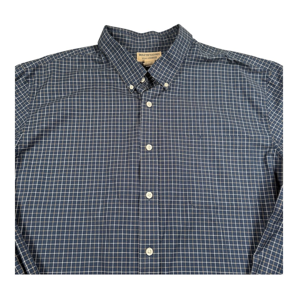 Duluth Trading Co Wrinklefighter Button Down Shirt Mens 3XL Tall Blue Grid Check